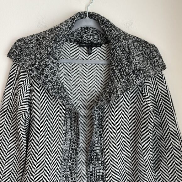 White House Black Market Black Herringbone Chevron Open Front Sweater small EUC - Picture 2 of 8